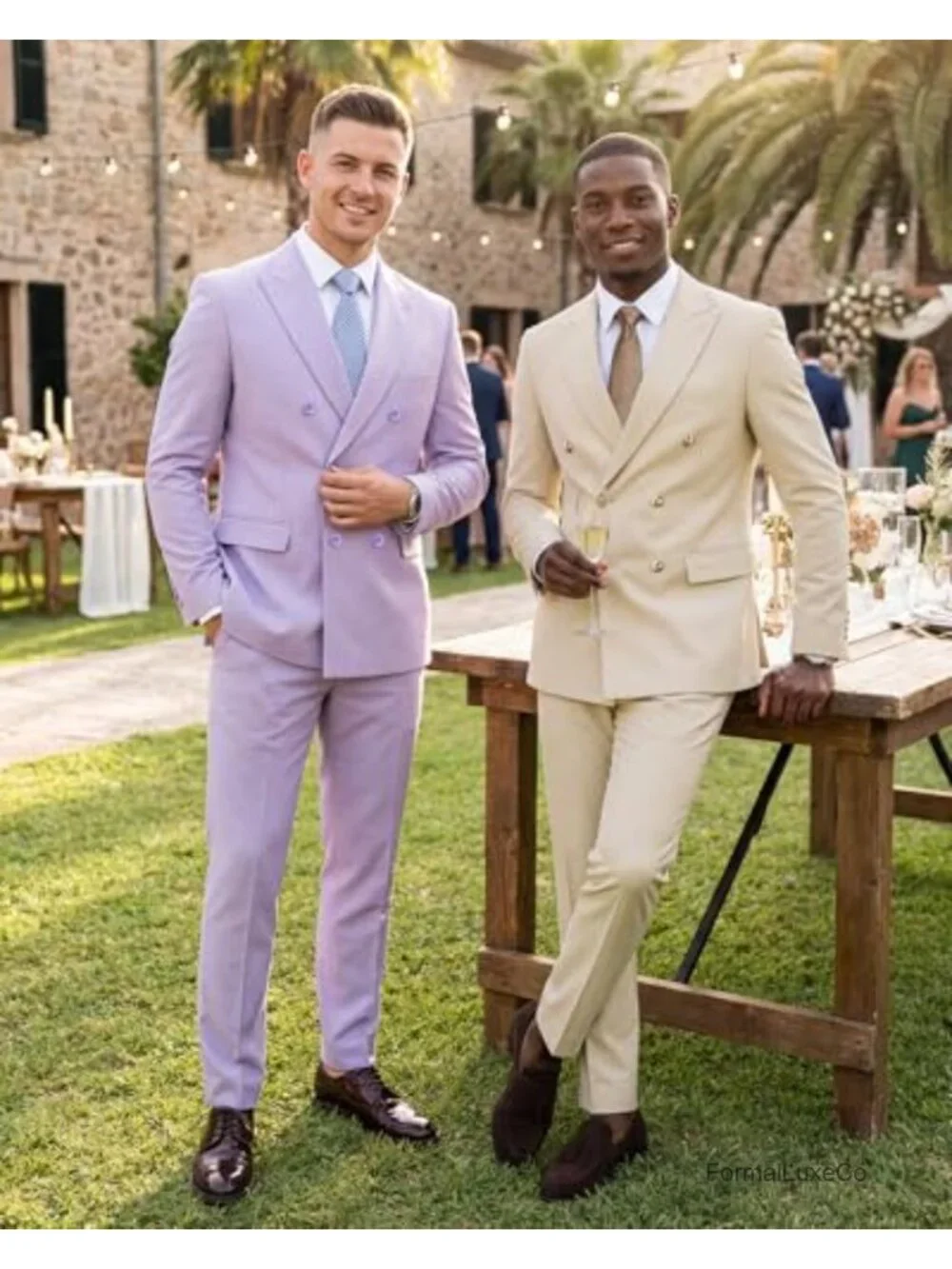 Men's Double Breasted Tuxedo Suit Set Slim Fit Jacket & Pants